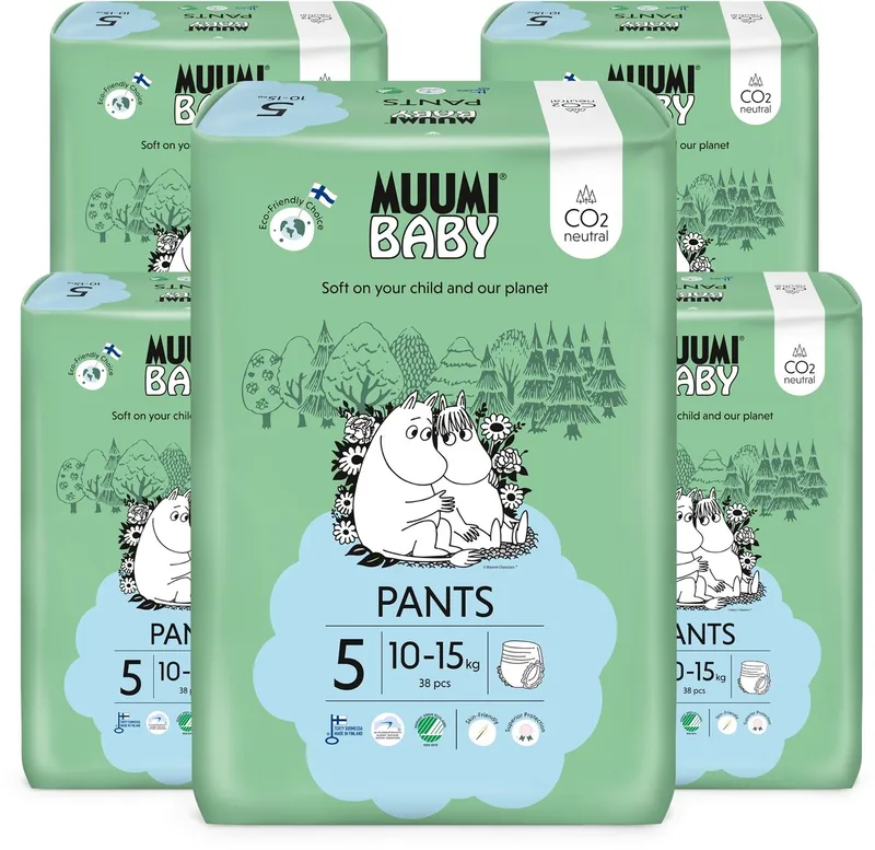 Eco Luierbroekjes - Maat 5 - 10-15 kg - 190 stuks- Hypoallergeen - Gevoelige Huid - Parfumvrij - Maandbox by Muumi Baby – product photo
