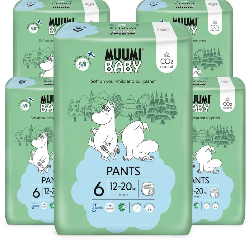 Eco Luierbroekjes - Maat 6 - 12-20 kg - 180 stuks- Hypoallergeen - Gevoelige Huid - Parfumvrij - MaandBox by Muumi Baby – product photo