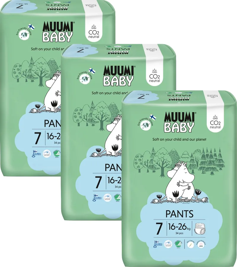 Eco Luierbroekjes - Maat 7 - 102 Stuks - 16-26 kg - Hypoallergeen - Gevoelige Huid - Parfumvrij från Muumi Baby – produktbild