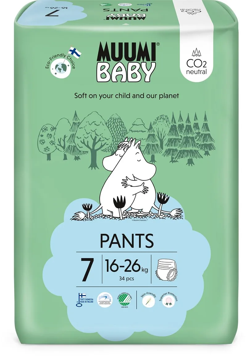 Eco Luierbroekjes - Maat 7 - 16-26 kg - 34 stuks - Parfumvrij - Nordic Swan Ecolabel de Muumi Baby – photo produit
