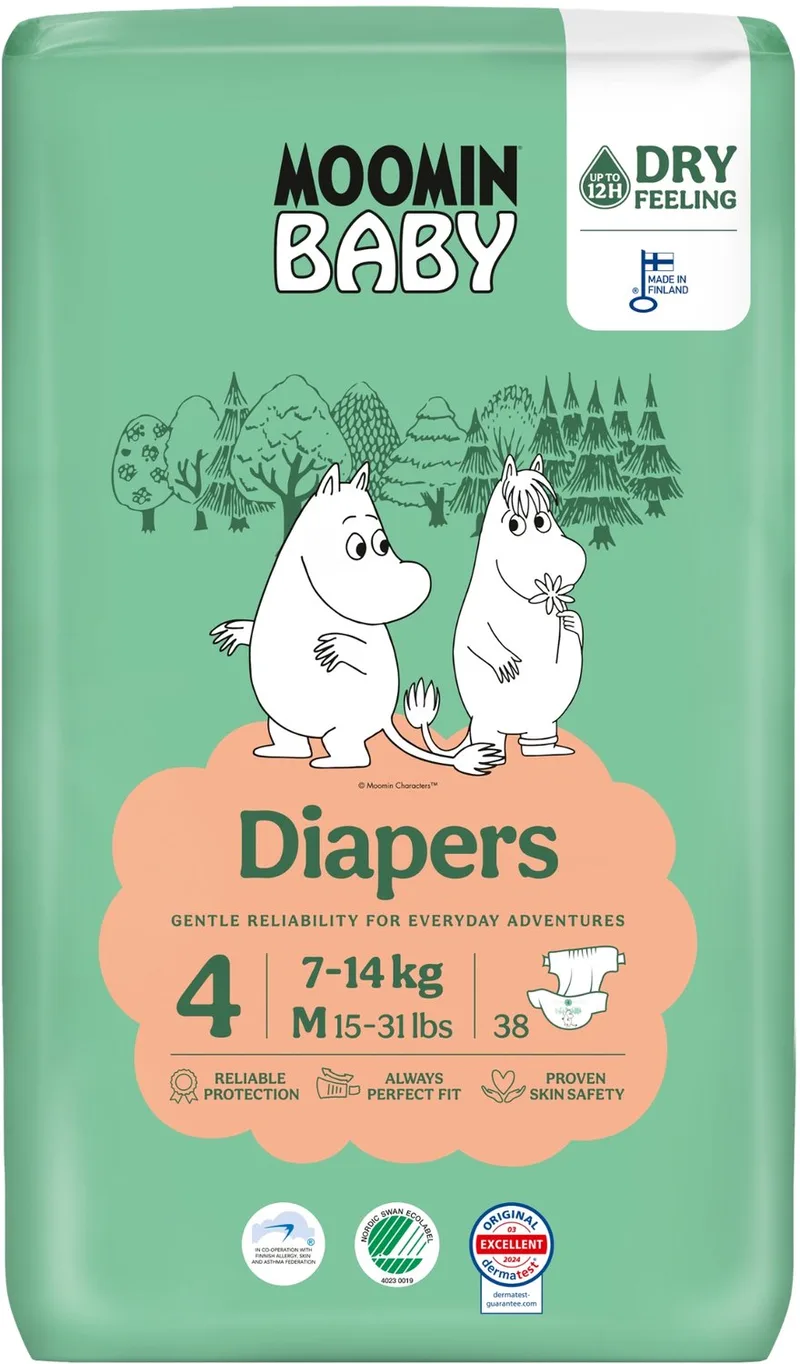 Eco Luiers - Maat 4 - 7-14 kg - 42 stuks - Parfumvrij - Voor de gevoelige huid - Anti-allergisch från Muumi Baby – produktbild