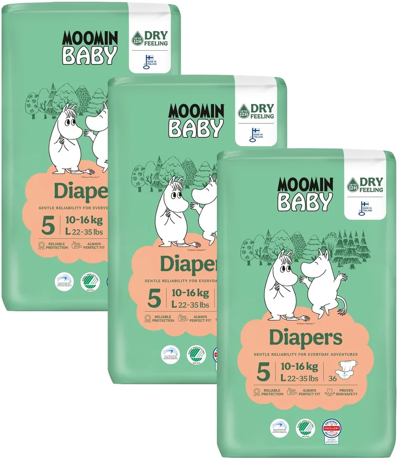Eco Luiers - Maat 5 - 10-16 kg - 120 stuks - Parfumvrij - Voor de gevoelige huid - Anti-allergisch från Muumi Baby – produktbild