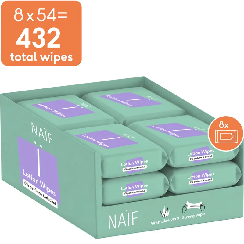 2x Naif Baby & Kids Billendoekjes Lotion 8x54 = 432 stuks fra Naïf – produktbillede