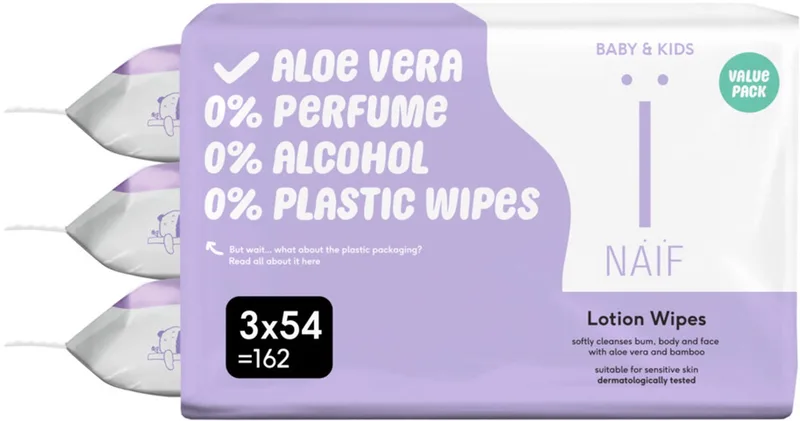 Baby & Kids Billendoekjes Lotion 3x54 = 162 stuks från Naïf – produktbild