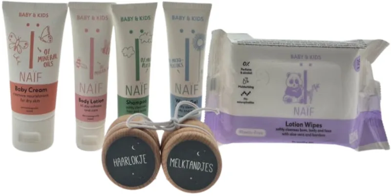 Baby Kraamcadeau Verzorging - Billendoekjes & Bewaardoosjes – Luxe Verzorgingsset | Wellness Giftbox | Verwen Cadeaupakket voor Baby's från Naïf i Vit – produktbild