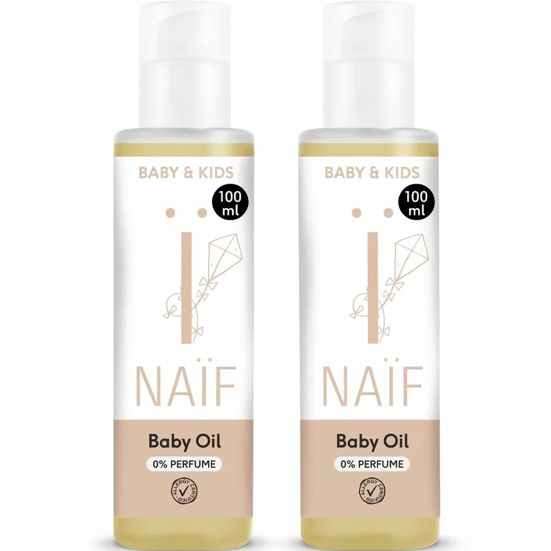 Baby Olie - Baby & Kids - Natuurlijke Ingrediënten - Gevoelige Huid - Trekt Snel In - Vegan - 2x100ml från Naïf – produktbild