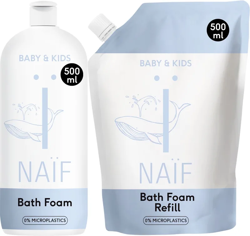 Badschuim - Navulverpakking & Fles - Baby & Kids - Babyverzorging - Natuurlijke Ingrediënten - 2x500ml från Naïf – produktbild