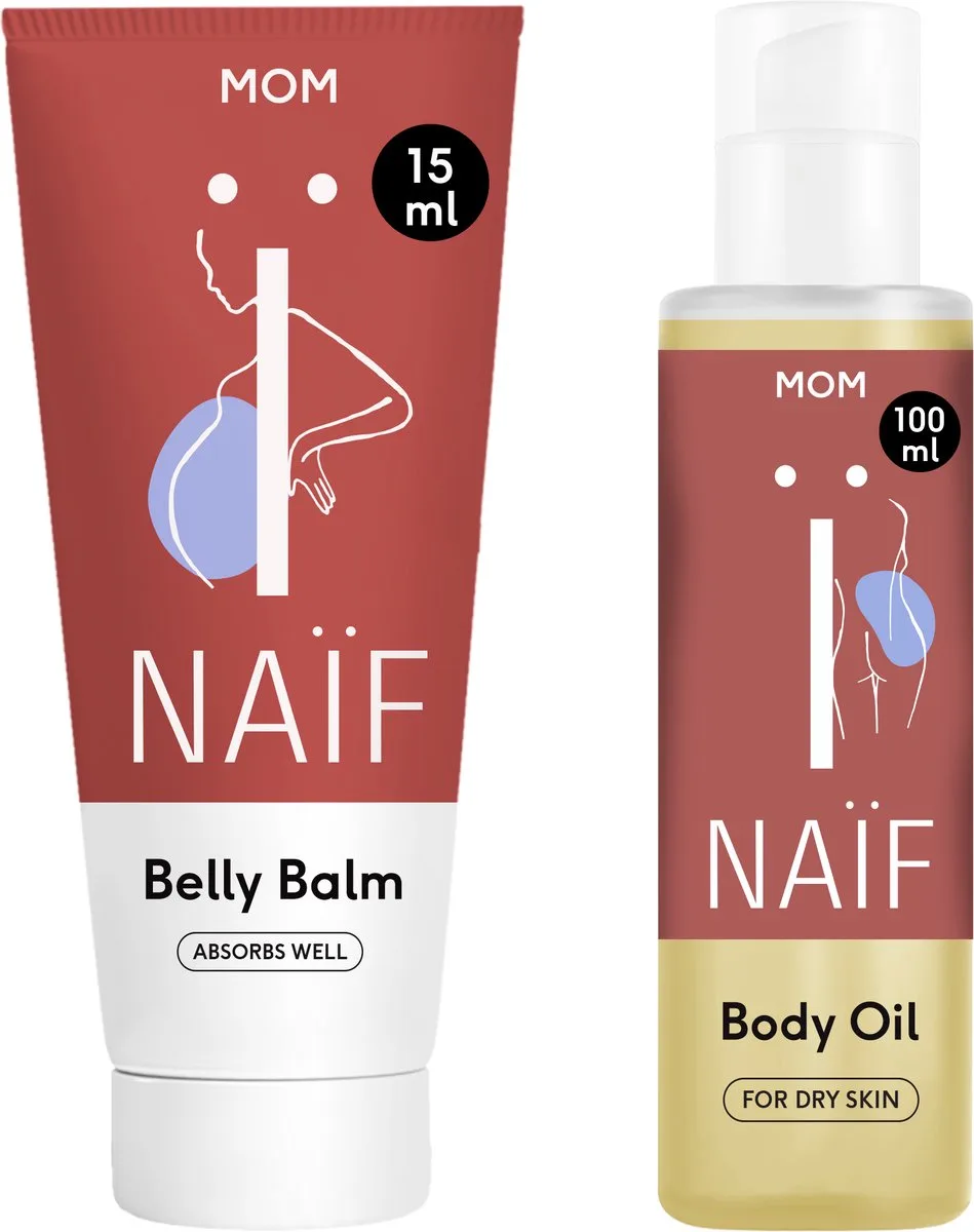 Buikbalsem & Lichaamsolie - Zwangerschap - Zonder Microplastics & Minerale Olie - Kalmerend - 150ml+100ml van Naïf – productfoto