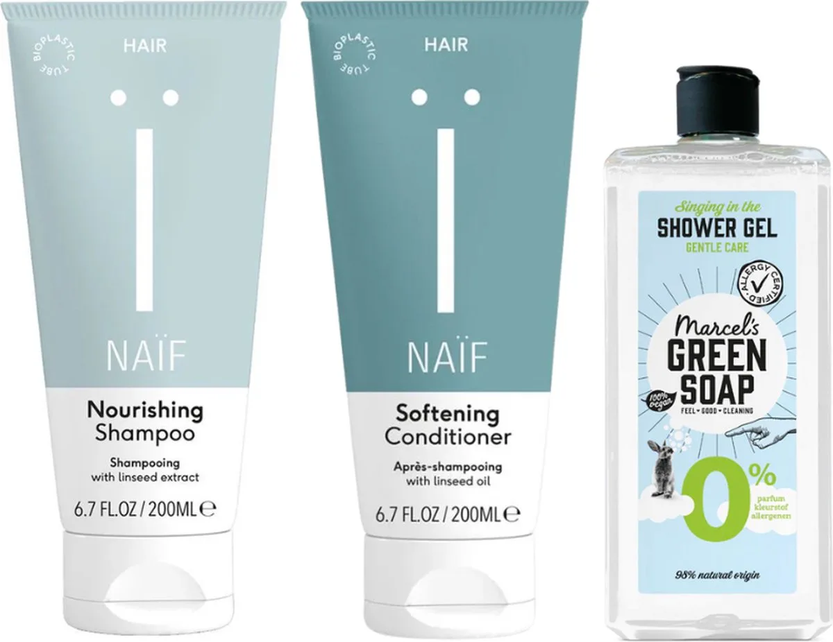 Cadeauset Hair Compleet & Marcel's Green Soap von Naïf in Transparent – Produktfoto