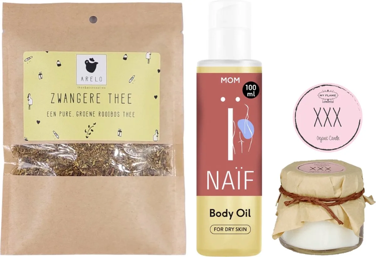 Cadeauset Mom Relax Lichaamsolie & Thee från Naïf – produktbild