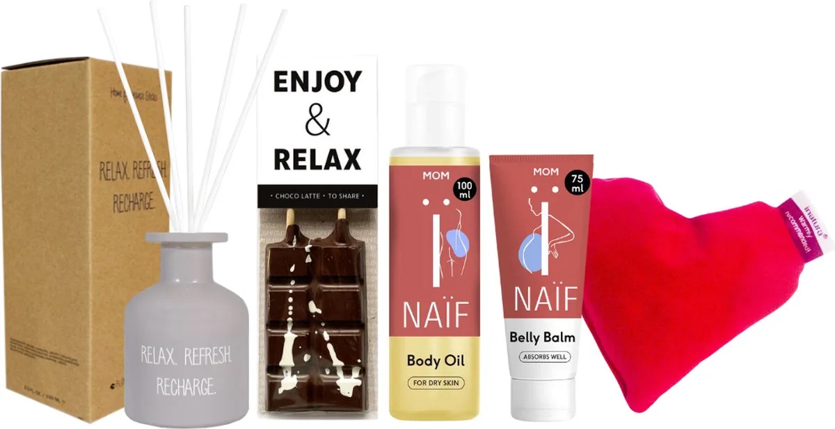 Cadeauset Mom Relax Luxe Body, Chocolade & Geurstokjes från Naïf – produktbild