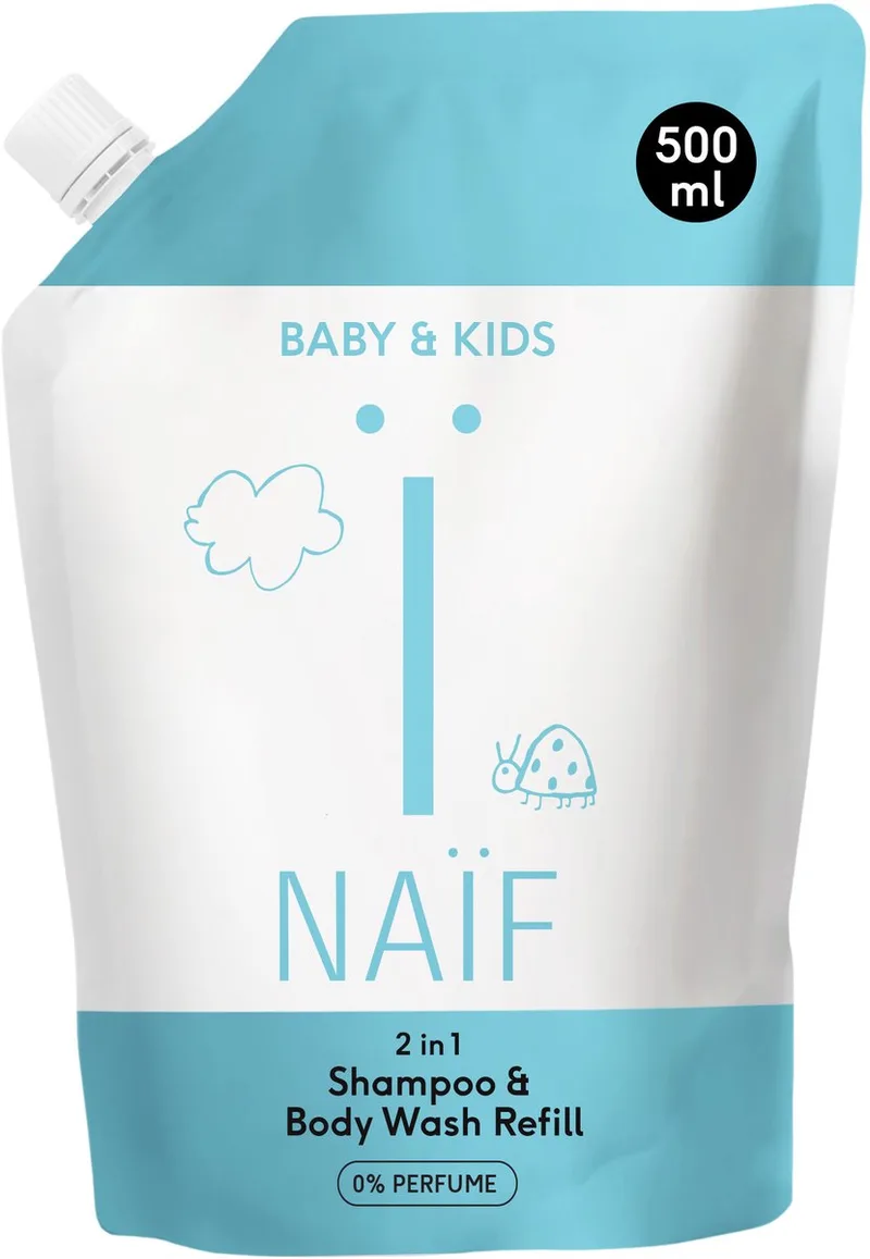Naïf - 2 in 1 Shampoo & Body Wash - navulverpakking - 0% parfum - Baby's & Kinderen - 500ml de Naïf – photo produit