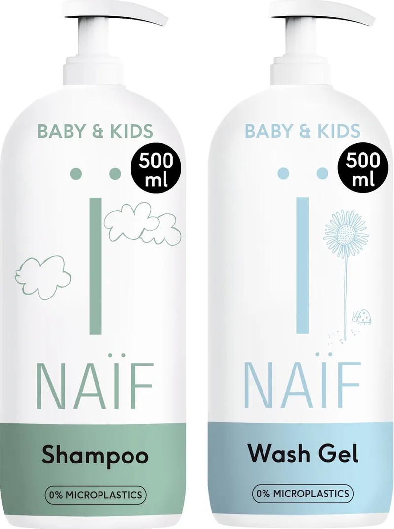 Shampoo & Wasgel - XL Pompfles - Baby & Kids - Babyverzorging - Natuurlijke Ingrediënten - 2x500ml by Naïf – product photo