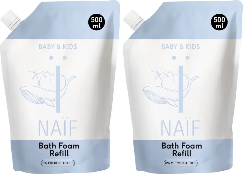 Verzorgende Badschuim - Set - Navulverpakking - Baby & Kids - Reinigend - Verzachtend - 2x500ml de Naïf – photo produit