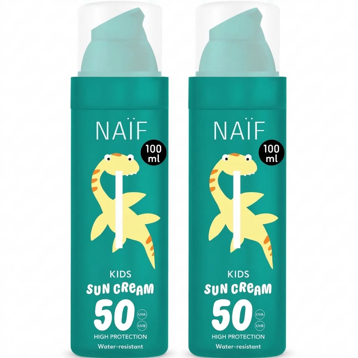 Zonnebrand Lotion - Kids - Zonbescherming - SPF50 - UVA/UVB - Waterresistent - Met Parfum - 2x100ml från Naïf – produktbild