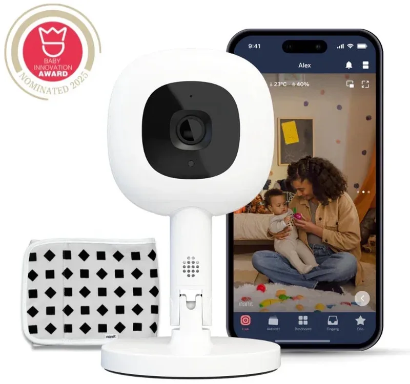 Pro Camera Babyfoon met App + Flex Standaard + Ademhalingsband - Huildetectie - 130°-zicht - 1080P HD-Video - Beste beveiliging fra Nanit i Wit – produktbillede