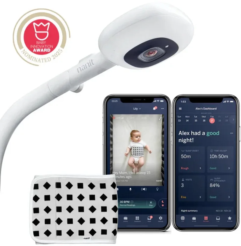 Pro Camera Babyfoon + vloerstandaard - Premium babyfoon met camera en app - 30+ Awards - Slaapstatistieken - Ademhalingsbewaking fra Nanit i Wit – produktbillede