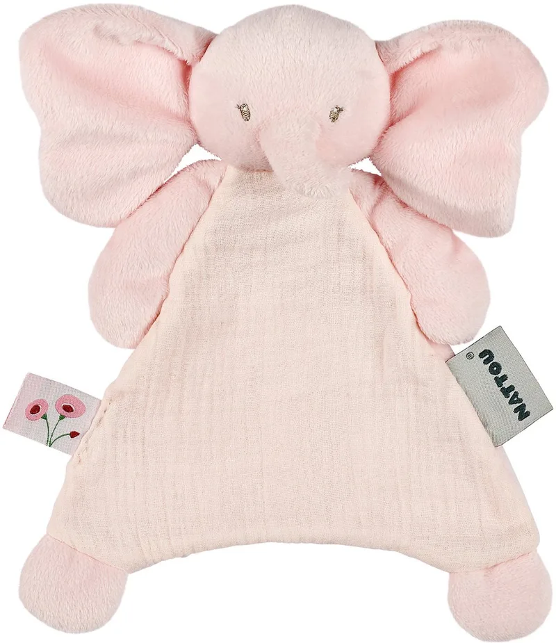 FanFan Baby Knuffeldoekje - 25 x 20 cm - Doudou Olifant - Baby Cadeau van Nattou in Roze – productfoto