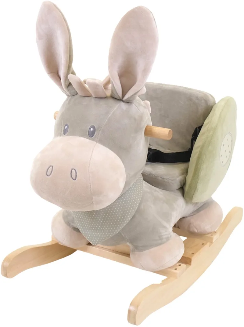 Hobbelpaard Hobbeldier Pluche Ezel Groen vanaf 10 maanden - Voor Jongens en Meisjes - Houten Onderstel by Nattou in Ezel Beige – product photo