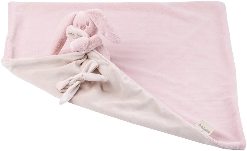 Lapidou Baby Dekentje met Knuffel - 50 x 50 cm - Doudou Konijn - Baby Cadeau de Nattou en Poederroze – photo produit