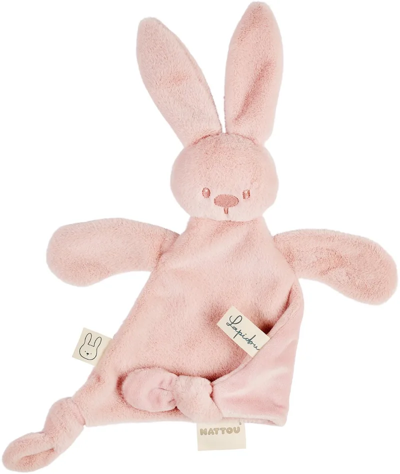 Lapidou Baby Knuffeldoekje - 37 x 35 cm - Doudou Konijn van Nattou in Poederroze – productfoto