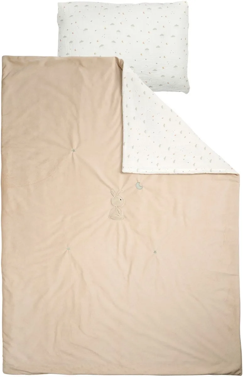 LouLou Baby Dekbedovertrek - 140 x 100 cm - Baby Kussensloop 60 x 40 cm - Velours en Tetra Katoen by Nattou in Zachte kleuren – product photo