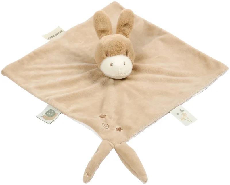 LouLou Baby Knuffeldoekje - Doudou Ezel - Baby Cadeau - 28 x 28 cm - Licht de Nattou en Karamel – photo produit