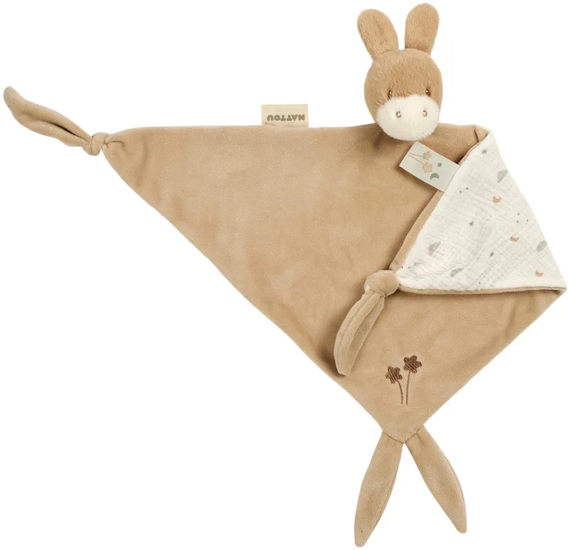 LouLou Baby Knuffeldoekje - Maxi Doudou Ezel - Baby Cadeau - 60 x 40 cm - Licht by Nattou in Karamel – product photo
