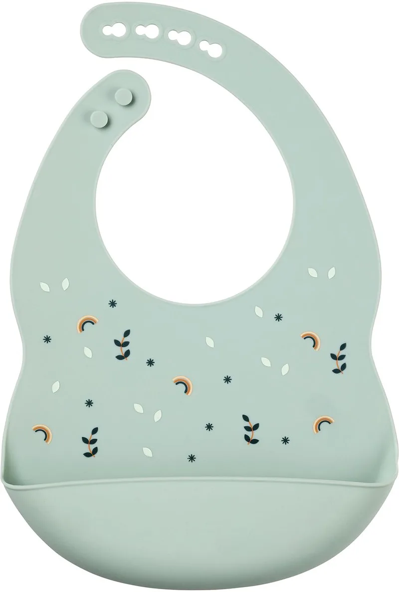SILICONE Slabbetje met Opvangbakje - 21 cm - Groen van Nattou in Groen print – productfoto