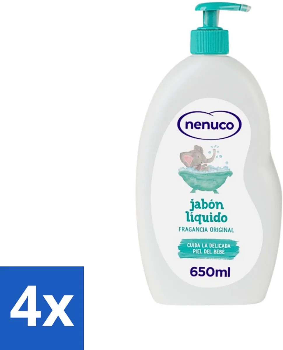 4 x Nenuco - Jabon Líquido - Vloeibare Zeep - Originele Geur - Met Doseerpomp - 650 ml - Vloeibare Zeep - Handzeep - Douchegel - Badschuim - Baby Huid van Nenuco – productfoto