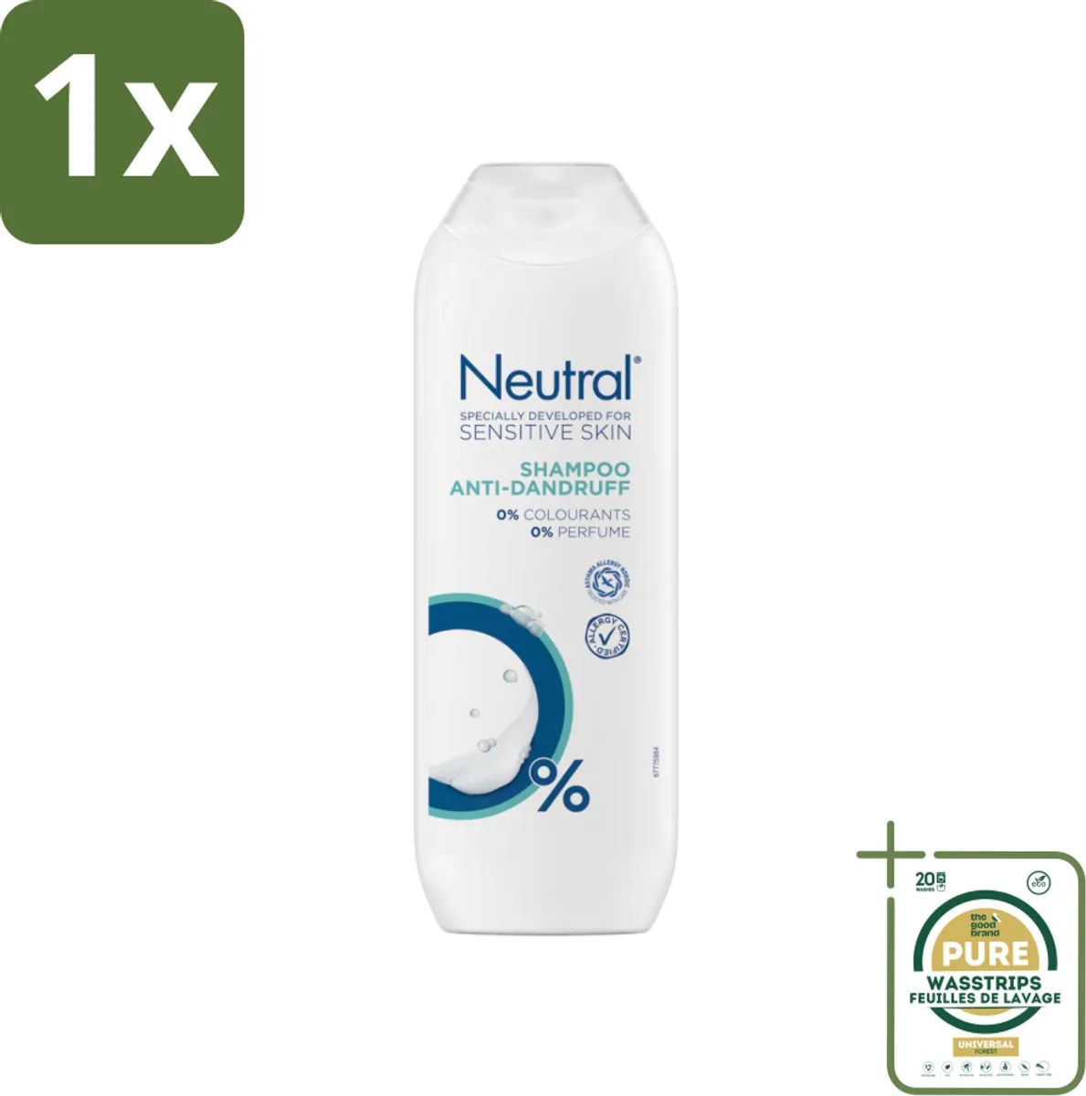 1 x Neutral - Shampoo - Gevoelige Huid - Anti-Roos - 0% Kleurstof & Parfum - 250 ml- Gevoelige Huid - Anti-roos Shampoo - 0% Parfum - 0% Kleurstof - 0% Parabenen van Neutral – productfoto