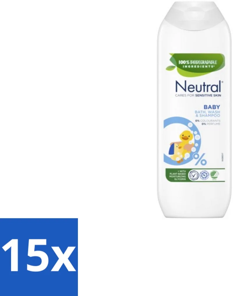 15 x Neutral Baby Shampoo Parfumvrij 250 ml - Baby Shampoo - Baby Was - Babyhuid Verzorging - Zeepvrije Shampoo - Mild Shampoo fra Neutral – produktbillede