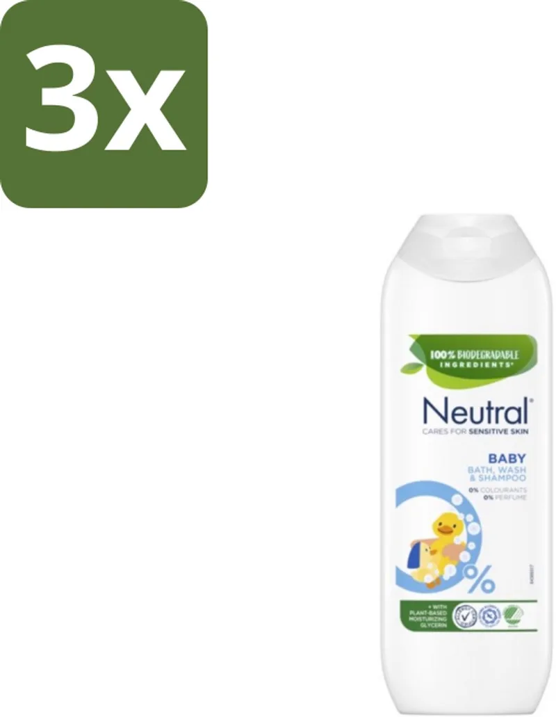 3 x Neutral Baby Shampoo Parfumvrij 250 ml - Baby Shampoo - Baby Was - Babyhuid Verzorging - Zeepvrije Shampoo - Mild Shampoo by Neutral – product photo