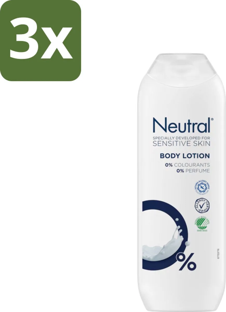 3 x Neutral - Bodylotion - Gevoelige Huid - 0% Kleurstof & Parfum - 250 ml - Gevoelige Huid - Bodylotion - Hydratatie - Zachte Huid - 0% Parfum van Neutral – productfoto