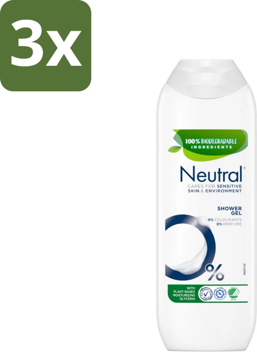 3 x Neutral - Douchegel - Gevoelige Huid - 0% Kleurstof & Parfum - Met Plantaardige Glycerine - 250 ml - Douchegel - Gevoelige Huid - 0% Kleurstof - 0% Parfum - Plantaardige Glycerine de Neutral – photo produit