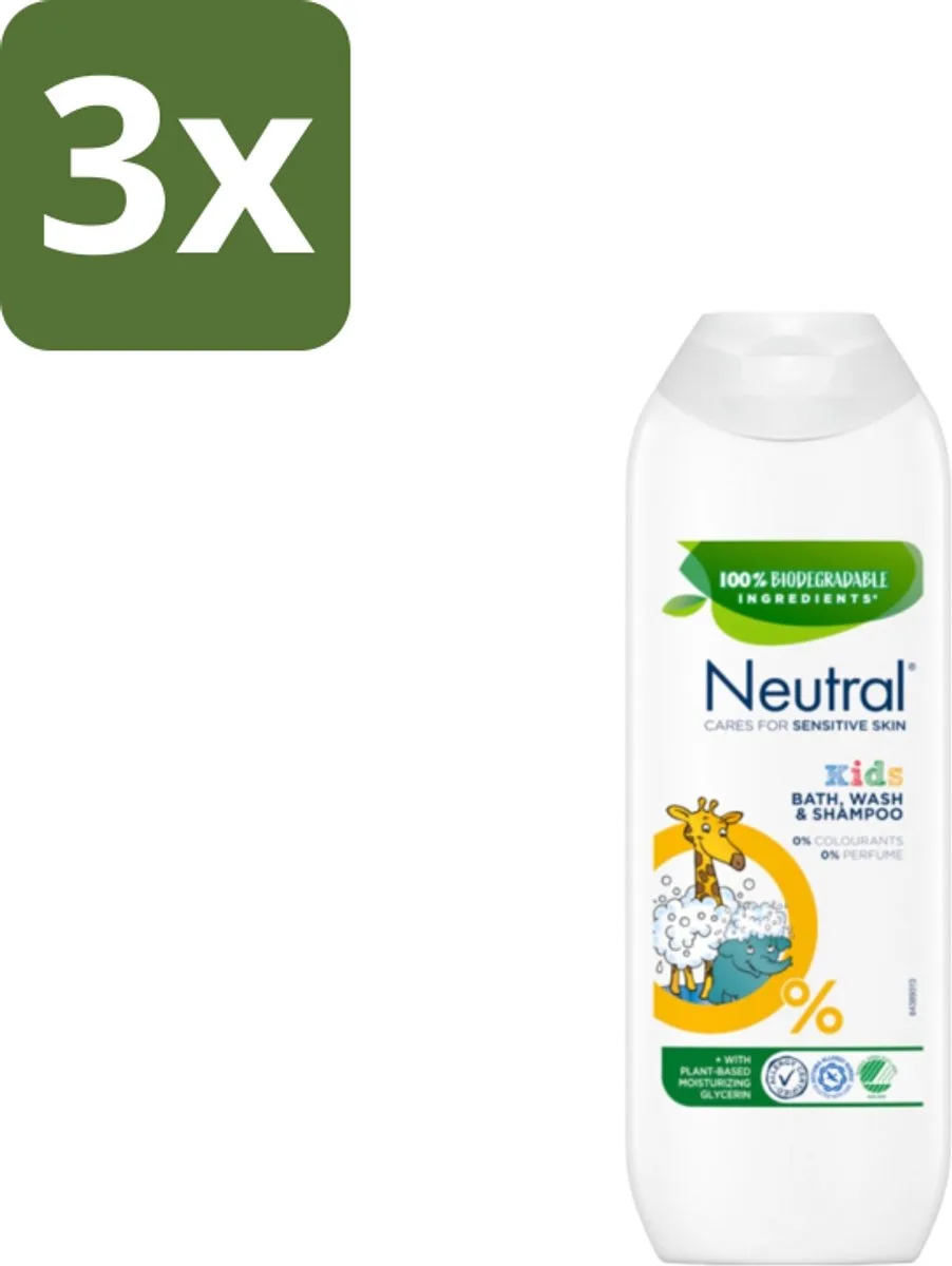 3 x Neutral Kids – Douchegel – Bath, Wash & Shampoo – 250 ml - Kinderhuid Verzorging - Gevoelige Huid - Kinderwas - Douchegel - Badschuim från Neutral – produktbild