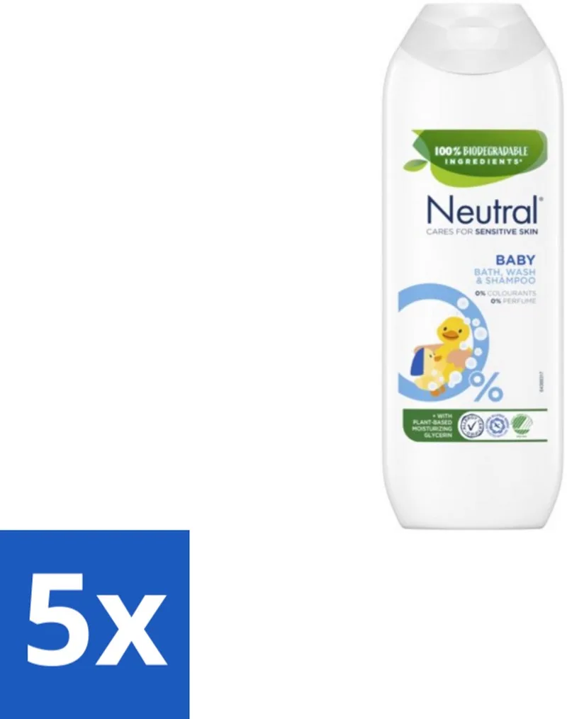 5 x Neutral Baby Shampoo Parfumvrij 250 ml - Baby Shampoo - Baby Was - Babyhuid Verzorging - Zeepvrije Shampoo - Mild Shampoo by Neutral – product photo