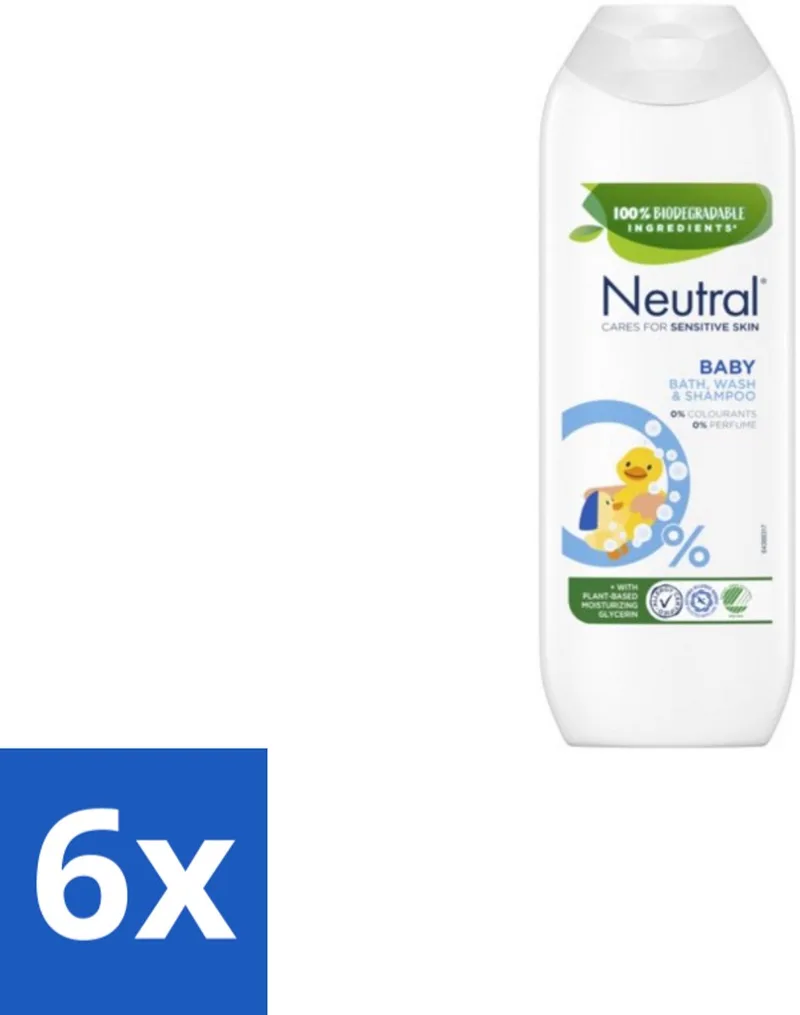 6 x Neutral - Baby Shampoo - Gevoelige huid - Parfumvrij - 250 ml - Baby Shampoo - Babywas - Babyproducten - Parfumvrije Shampoo - Babyhuid by Neutral – product photo
