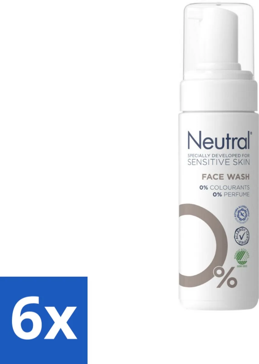 6 x Neutral – Gezichtsreiniging – Face Wash 0% Parfumvrij – 150 ml - Gezichtsreiniger - Huidverzorging - Gevoelige Huid - Milde Reiniging - Crème Verwijderen van Neutral – productfoto