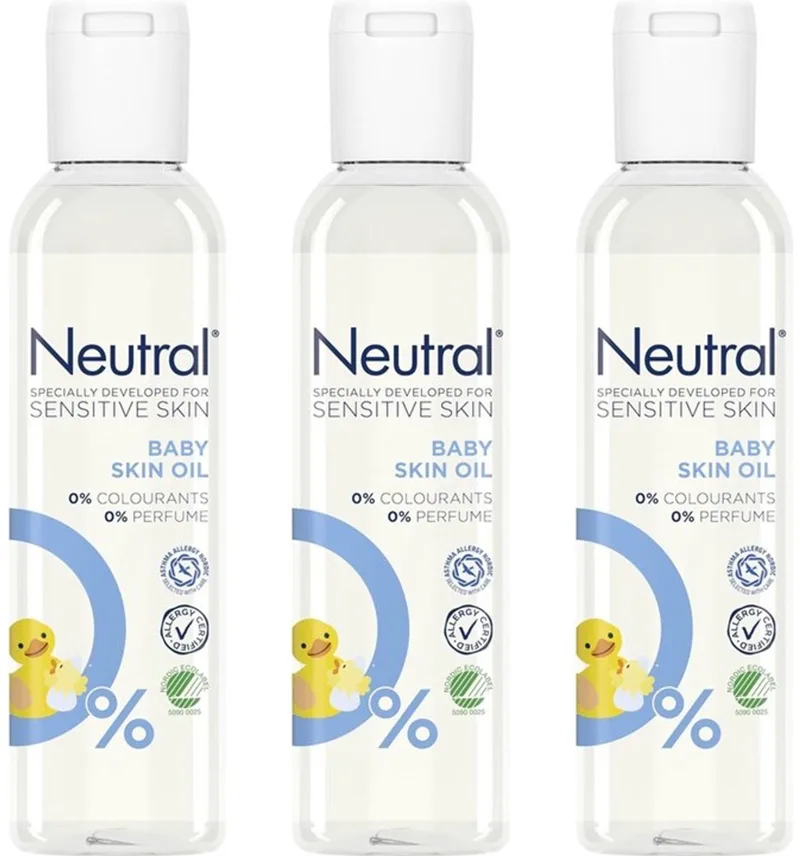 Baby Parfumvrij Huidolie voor de gevoelige babyhuid 3 x 150 ml från Neutral – produktbild