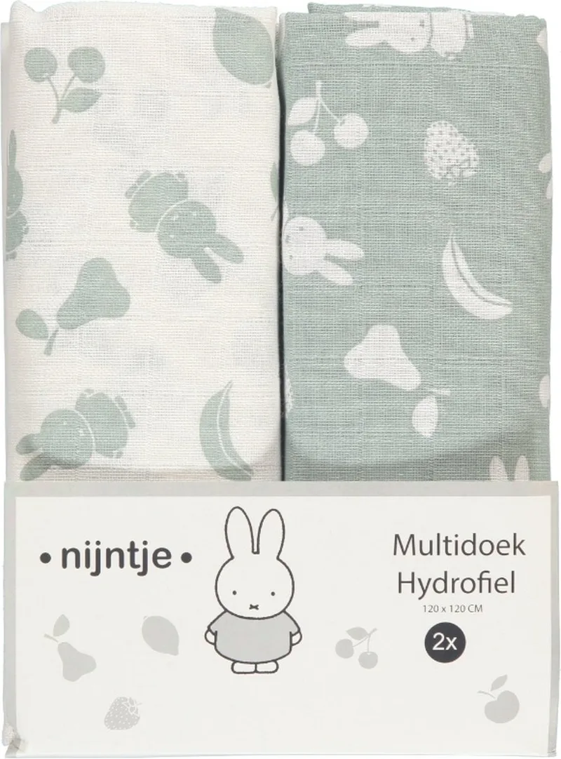 Hydrofiel Multidoek / Swaddle Fruit - Groen de Nijntje en Blanc – photo produit