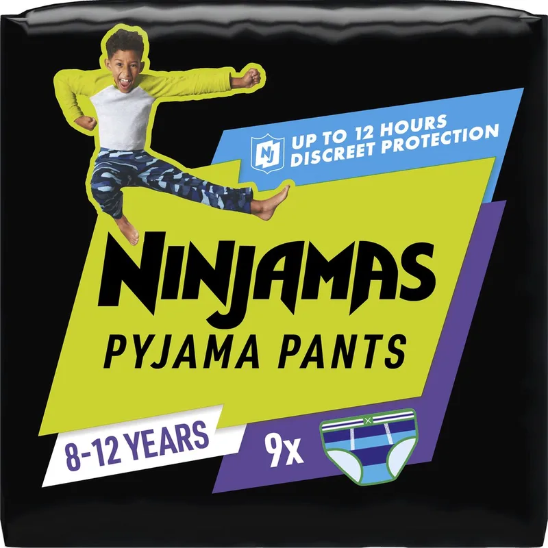 Pyjama Pants Luierbroekjes Jongen - 9 Nachtluiers voor Bedplassen - 8-12 Jaar van Ninjamas – productfoto