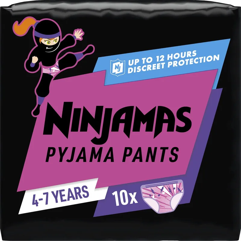 Pyjama Pants Luierbroekjes Meisje - 10 Nachtluiers voor Bedplassen - 4-7 Jaar van Ninjamas – productfoto