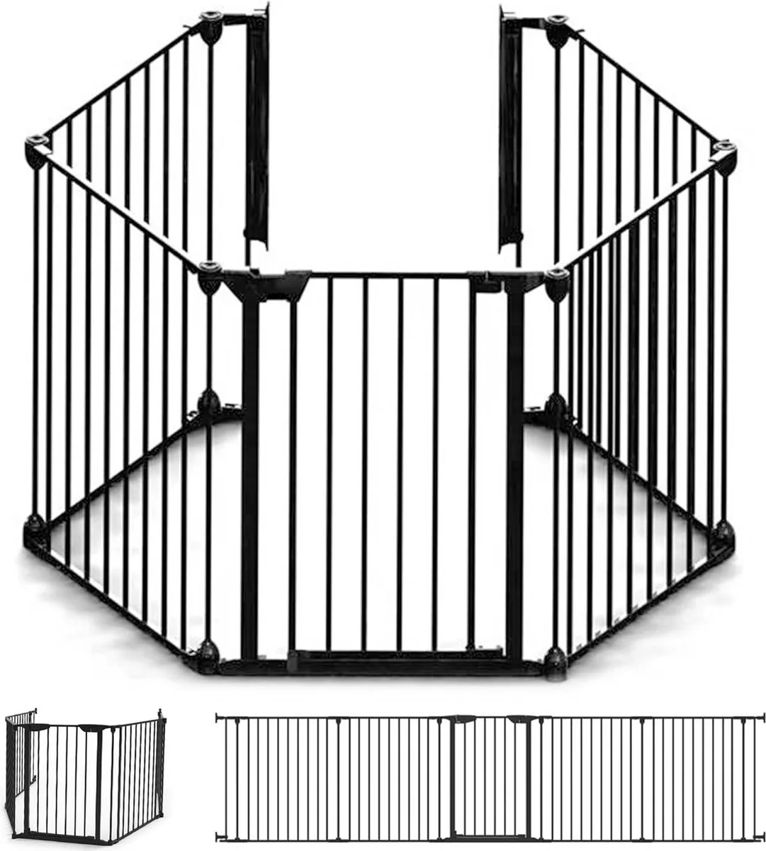 Noma 5 panelen Veiligheidshek - kamer verdeler - Tot 315 cm - kachelhek - veiligheidshek voor open haard van Noma in Zwart – productfoto