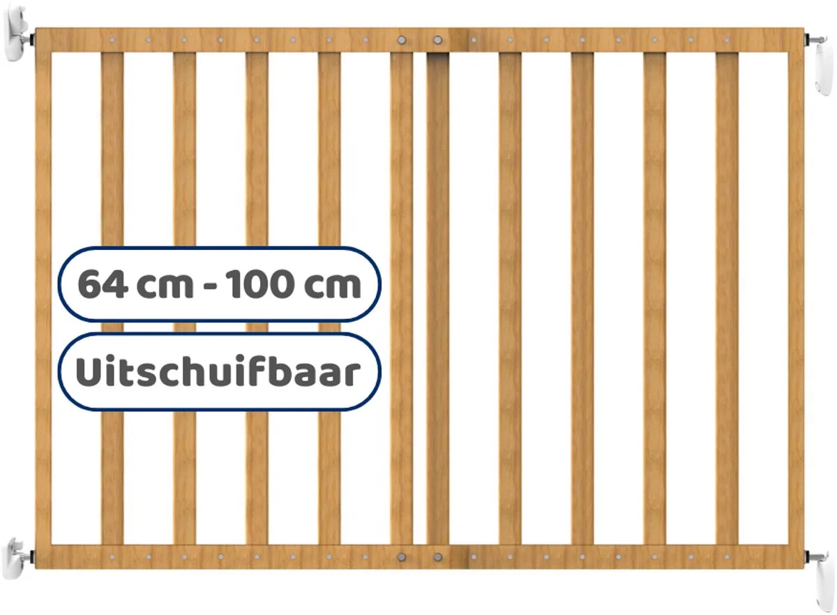 Uitschuifbaar Hout Traphekje | Veiligheidshekje | Schroefhekje | Hondenhekje | Kinderhekje van Noma in Naturel – productfoto