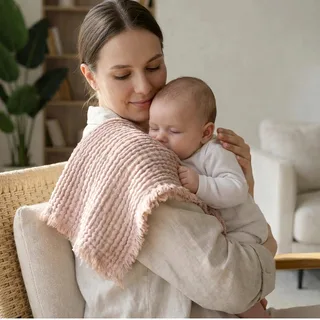 Mousseline deken baby inbakeren deken franjes babydeken mousseline doek inbakeren doek spuugdoek mousseline van Nordic Coast Company in Oudroze – productfoto 2 van 3