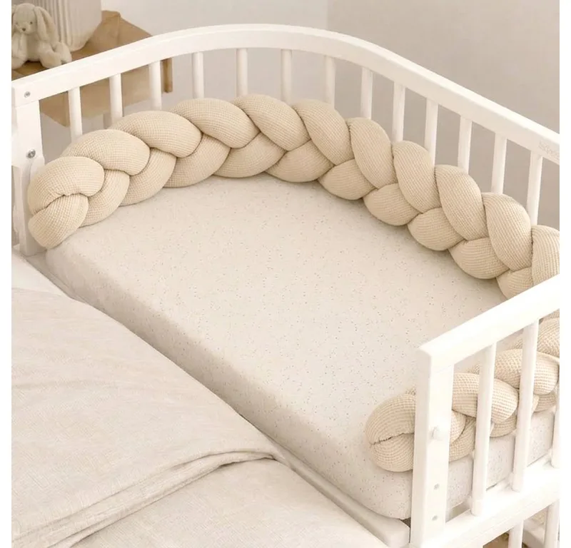 Nestchenschlange XXL Bettschlange geflochten, Bettschlange, Bettumrandung Babybett, Alternative zum Bettnestchen laborgeprüft 180cm, 200cm oder 300cm van Nordic Coast Company in Beige – productfoto 5 van 5