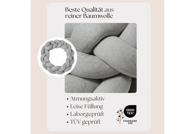 Nestchenschlange XXL Bettschlange geflochten, Bettschlange, Bettumrandung Babybett, Alternative zum Bettnestchen laborgeprüft 180cm, 200cm oder 300cm de Nordic Coast Company en Gris – photo produit 3 sur 3