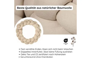 Nestchenschlange XXL Bettschlange geflochten, Bettschlange, Bettumrandung Babybett, Alternative zum Bettnestchen laborgeprüft 180cm, 200cm oder 300cm van Nordic Coast Company in Beige – productfoto 3 van 5
