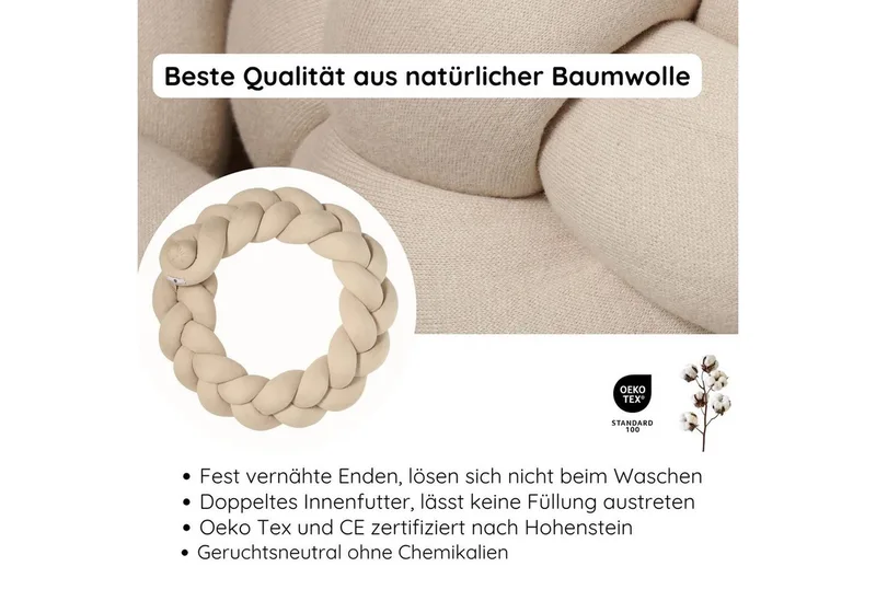 Nestchenschlange XXL Bettschlange geflochten, Bettschlange, Bettumrandung Babybett, Alternative zum Bettnestchen laborgeprüft 180cm, 200cm oder 300cm van Nordic Coast Company in Beige – productfoto 3 van 5